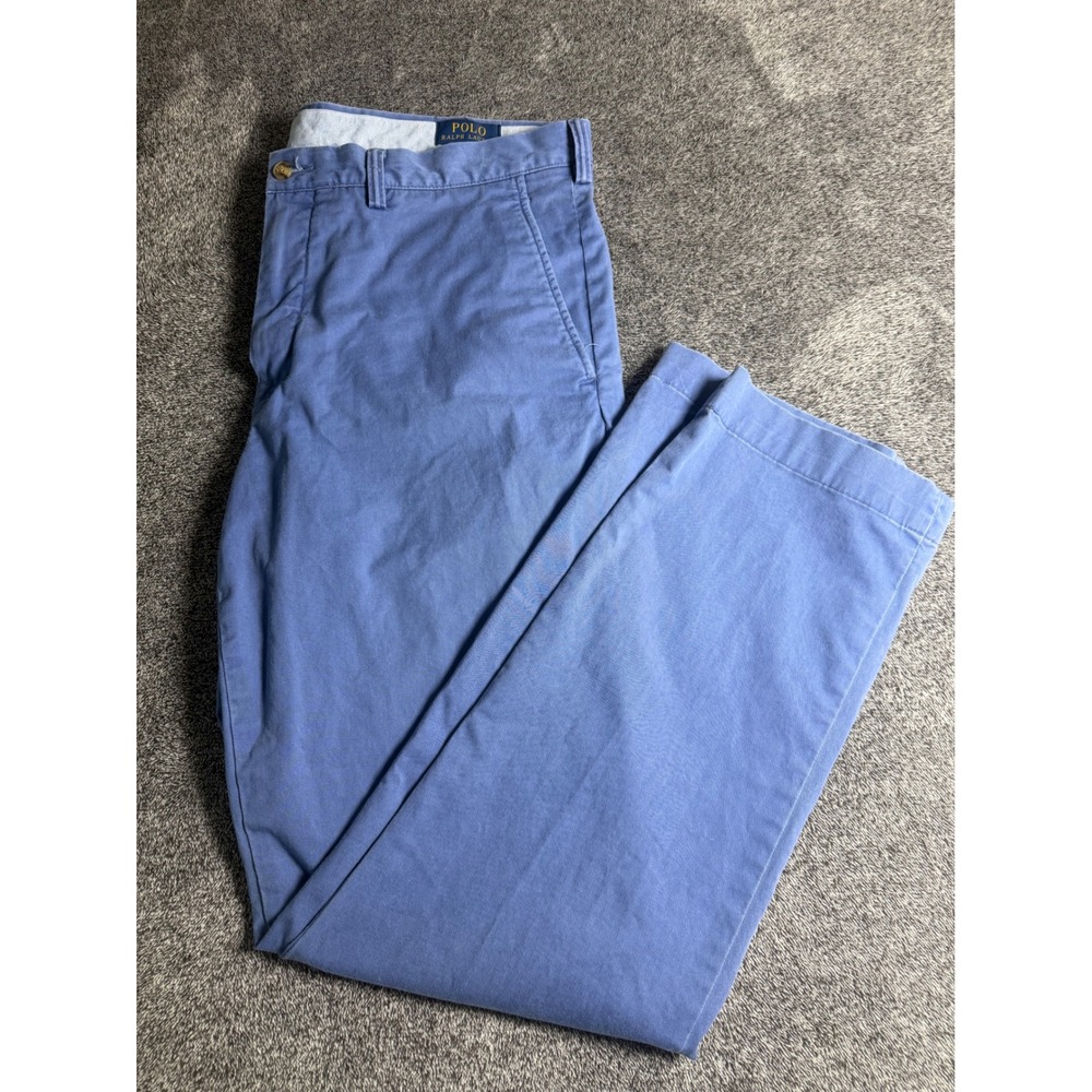 Polo Ralph Lauren Mens 36x32 Blue Stretch Straight Fit Chino Pants Flat Front